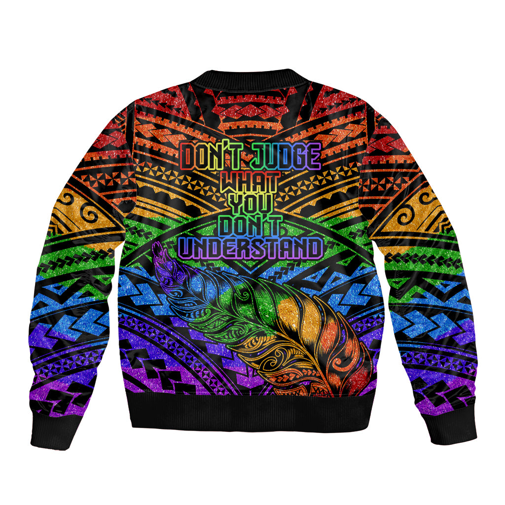 New Zealand LGBT Fern Heart Sleeve Zip Bomber Jacket Dont judge What You Dont Understand LT9 - Polynesian Pride