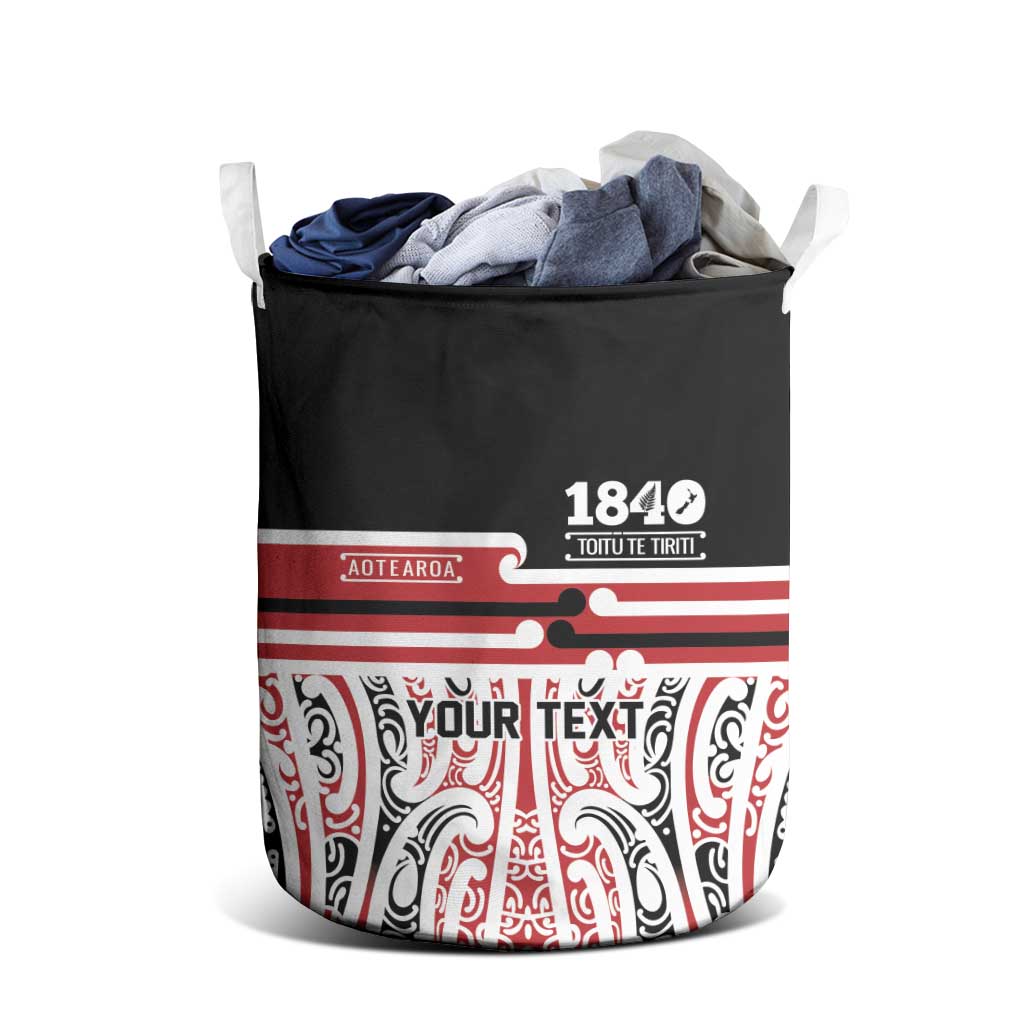 Personalised Toitu Te Tiriti Aotearoa 1840 Laundry Basket Red Kowhaiwhai Puhoro - Polynesian Pride