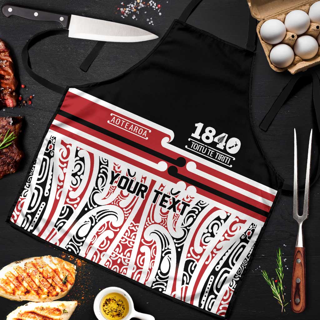 Personalised Toitu Te Tiriti Aotearoa 1840 Apron Red Kowhaiwhai Puhoro - Polynesian Pride