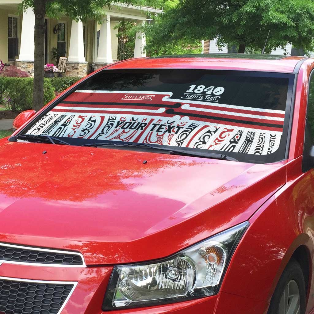 Personalised Toitu Te Tiriti Aotearoa 1840 Auto Sun Shade Red Kowhaiwhai Puhoro - Polynesian Pride