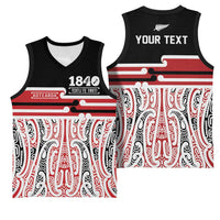 Personalised Toitu Te Tiriti Aotearoa 1840 Basketball Jersey Red Kowhaiwhai Puhoro - Polynesian Pride