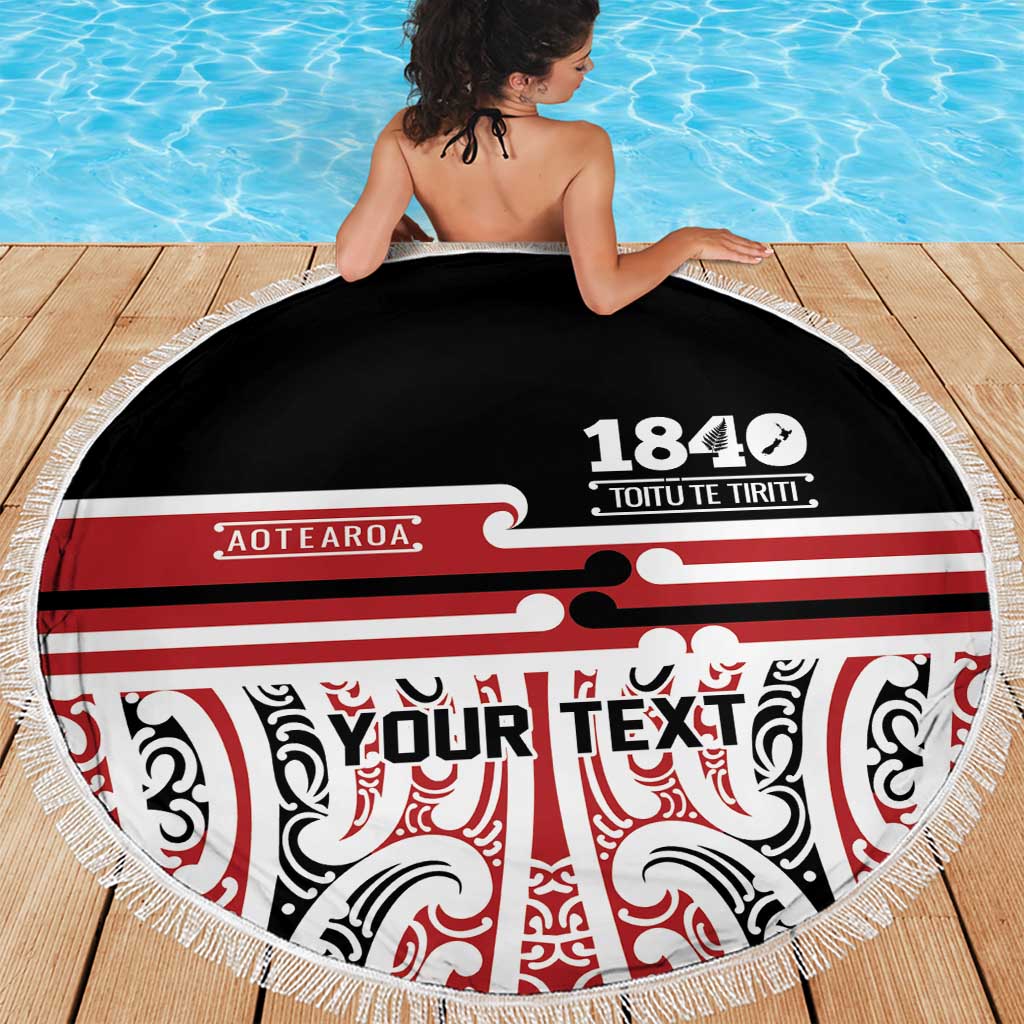 Personalised Toitu Te Tiriti Aotearoa 1840 Beach Blanket Red Kowhaiwhai Puhoro - Polynesian Pride