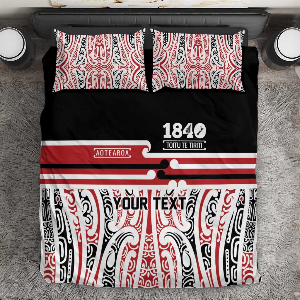 Personalised Toitu Te Tiriti Aotearoa 1840 Bedding Set Red Kowhaiwhai Puhoro LT9 Black - Polynesian Pride