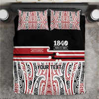 Personalised Toitu Te Tiriti Aotearoa 1840 Bedding Set Red Kowhaiwhai Puhoro LT9 Black - Polynesian Pride