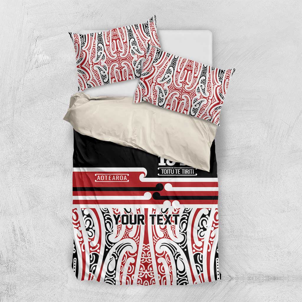 Personalised Toitu Te Tiriti Aotearoa 1840 Bedding Set Red Kowhaiwhai Puhoro LT9 US Twin 172cm x 218cm Black - Polynesian Pride