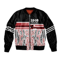 Personalised Toitu Te Tiriti Aotearoa 1840 Bomber Jacket Red Kowhaiwhai Puhoro LT9 Unisex Black - Polynesian Pride