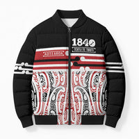 Personalised Toitu Te Tiriti Aotearoa 1840 Bomber Puffer Jacket Red Kowhaiwhai Puhoro - Polynesian Pride