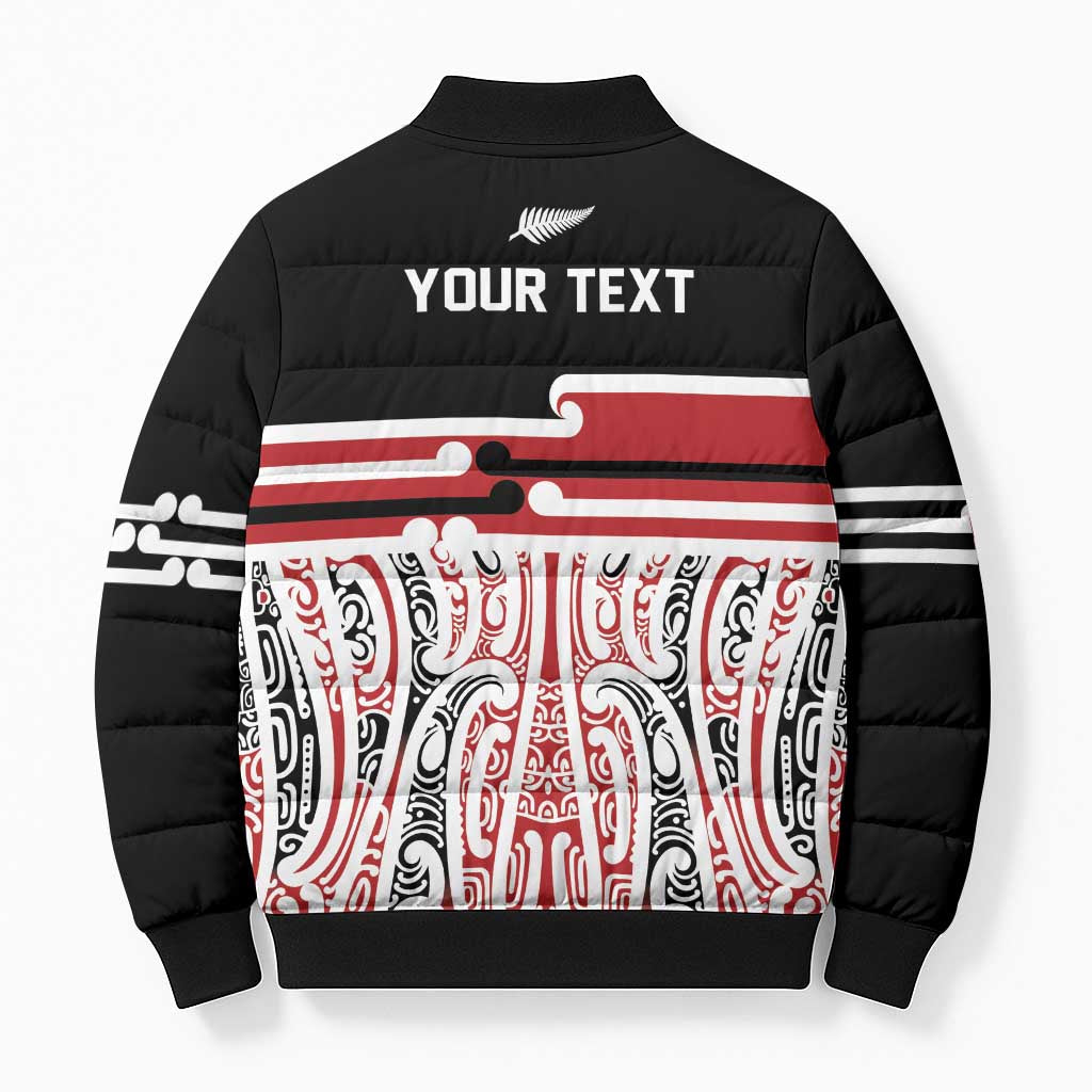 Personalised Toitu Te Tiriti Aotearoa 1840 Bomber Puffer Jacket Red Kowhaiwhai Puhoro - Polynesian Pride