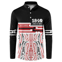 Personalised Toitu Te Tiriti Aotearoa 1840 Button Sweatshirt Red Kowhaiwhai Puhoro LT9 Black - Polynesian Pride