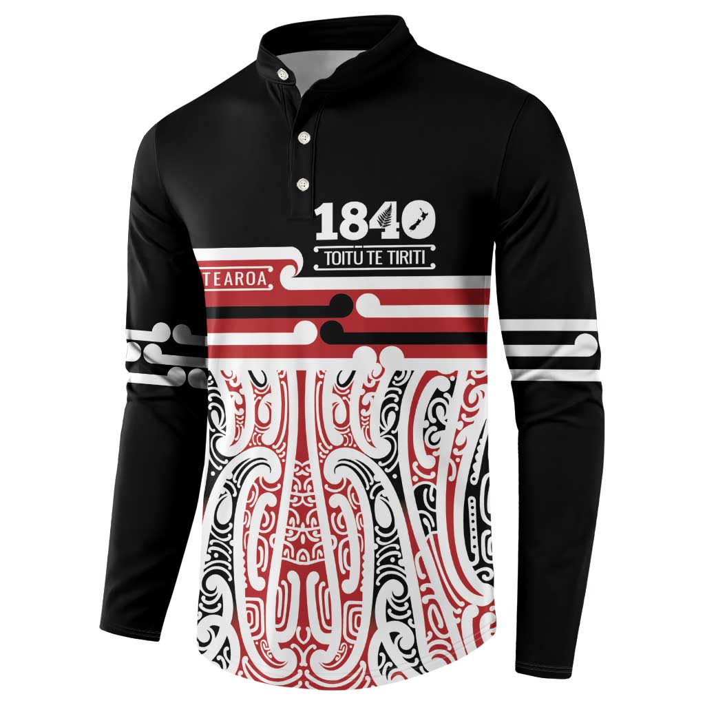 Personalised Toitu Te Tiriti Aotearoa 1840 Button Sweatshirt Red Kowhaiwhai Puhoro LT9 - Polynesian Pride
