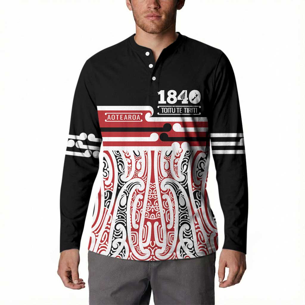 Personalised Toitu Te Tiriti Aotearoa 1840 Button Sweatshirt Red Kowhaiwhai Puhoro LT9 - Polynesian Pride