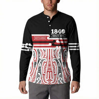 Personalised Toitu Te Tiriti Aotearoa 1840 Button Sweatshirt Red Kowhaiwhai Puhoro LT9 - Polynesian Pride