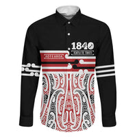 Personalised Toitu Te Tiriti Aotearoa 1840 Family Matching Long Sleeve Bodycon Dress and Hawaiian Shirt Red Kowhaiwhai Puhoro - Polynesian Pride