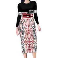 Personalised Toitu Te Tiriti Aotearoa 1840 Family Matching Long Sleeve Bodycon Dress and Hawaiian Shirt Red Kowhaiwhai Puhoro - Polynesian Pride