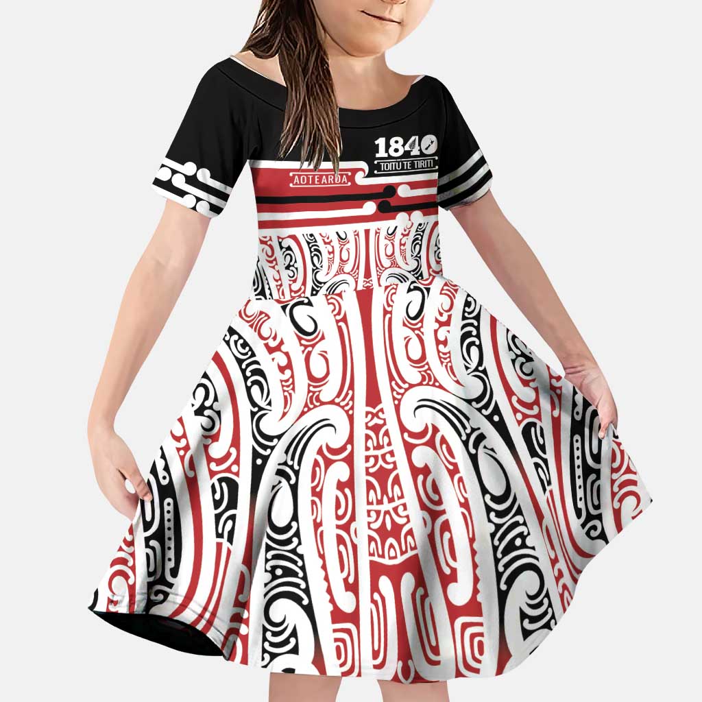 Personalised Toitu Te Tiriti Aotearoa 1840 Family Matching Mermaid Dress and Hawaiian Shirt Red Kowhaiwhai Puhoro - Polynesian Pride