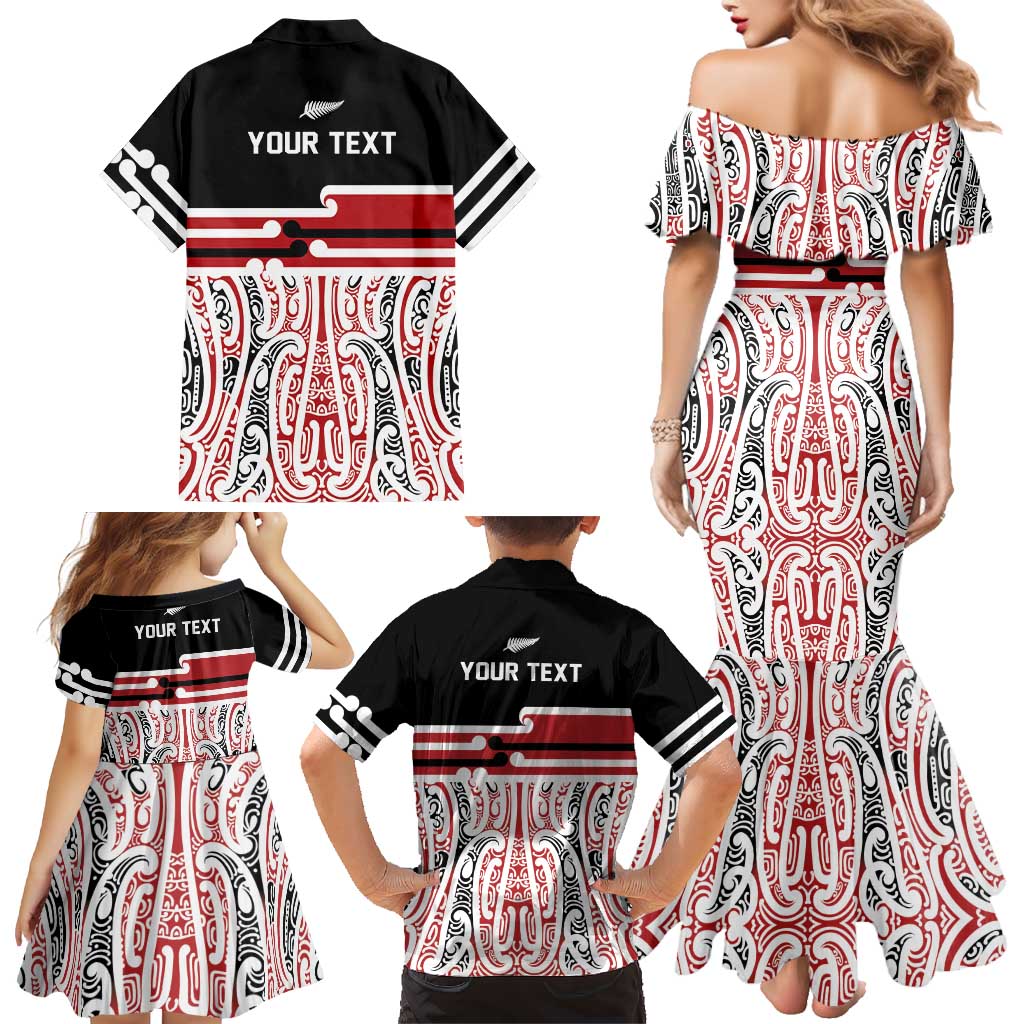 Personalised Toitu Te Tiriti Aotearoa 1840 Family Matching Mermaid Dress and Hawaiian Shirt Red Kowhaiwhai Puhoro - Polynesian Pride