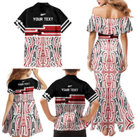 Personalised Toitu Te Tiriti Aotearoa 1840 Family Matching Mermaid Dress and Hawaiian Shirt Red Kowhaiwhai Puhoro - Polynesian Pride