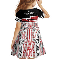 Personalised Toitu Te Tiriti Aotearoa 1840 Family Matching Off The Shoulder Long Sleeve Dress and Hawaiian Shirt Red Kowhaiwhai Puhoro - Polynesian Pride