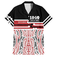 Personalised Toitu Te Tiriti Aotearoa 1840 Family Matching Off Shoulder Maxi Dress and Hawaiian Shirt Red Kowhaiwhai Puhoro - Polynesian Pride