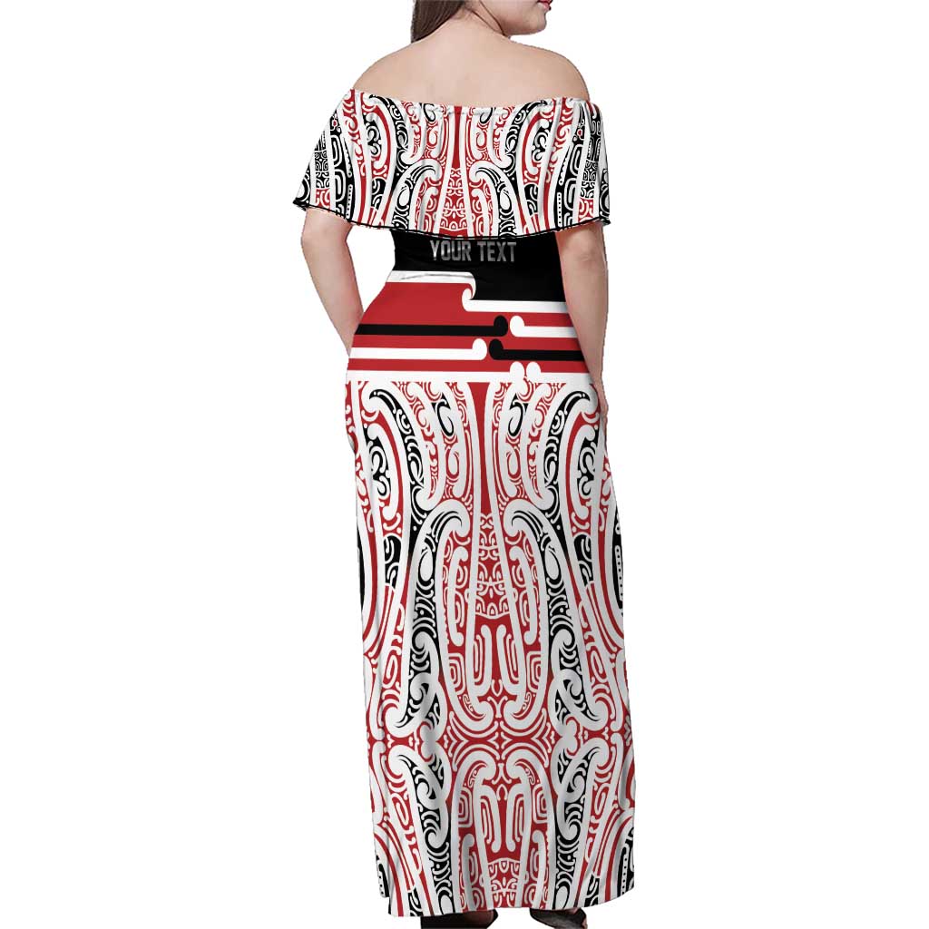 Personalised Toitu Te Tiriti Aotearoa 1840 Family Matching Off Shoulder Maxi Dress and Hawaiian Shirt Red Kowhaiwhai Puhoro - Polynesian Pride