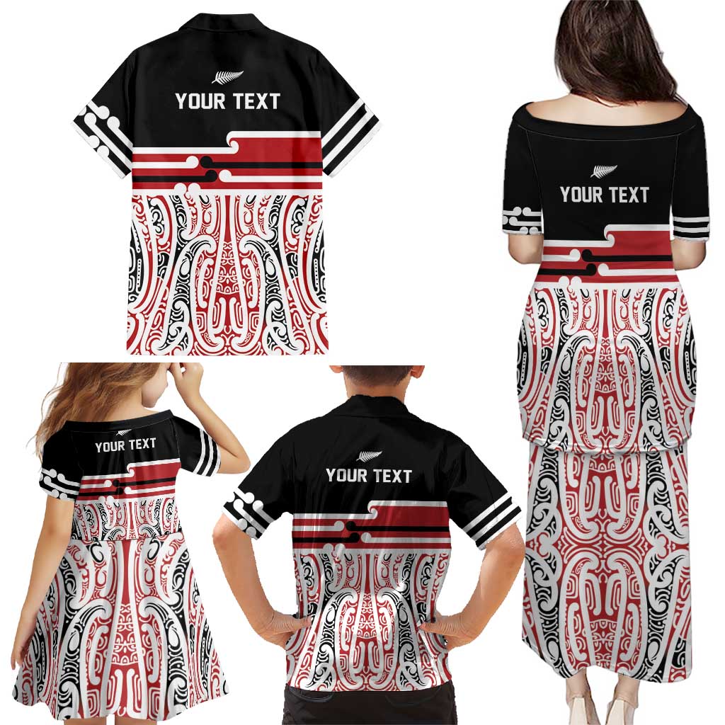 Personalised Toitu Te Tiriti Aotearoa 1840 Family Matching Puletasi and Hawaiian Shirt Red Kowhaiwhai Puhoro - Polynesian Pride