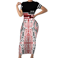Personalised Toitu Te Tiriti Aotearoa 1840 Family Matching Short Sleeve Bodycon Dress and Hawaiian Shirt Red Kowhaiwhai Puhoro - Polynesian Pride