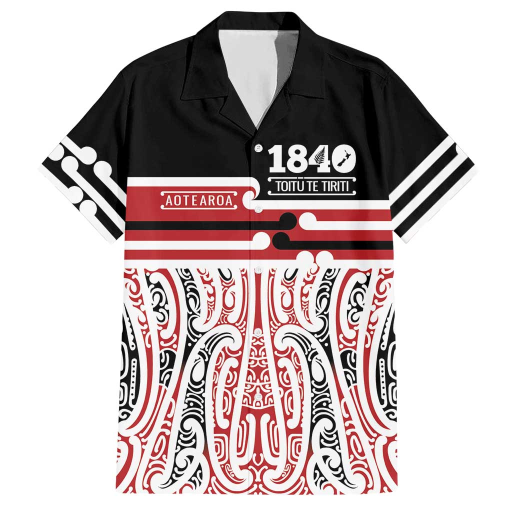 Personalised Toitu Te Tiriti Aotearoa 1840 Hawaiian Shirt Red Kowhaiwhai Puhoro LT9 Black - Polynesian Pride