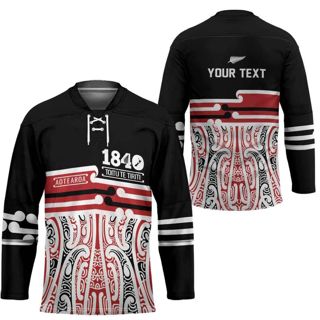 Personalised Toitu Te Tiriti Aotearoa 1840 Hockey Jersey Red Kowhaiwhai Puhoro - Polynesian Pride