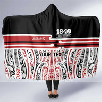 Personalised Toitu Te Tiriti Aotearoa 1840 Hooded Blanket Red Kowhaiwhai Puhoro LT9 One Size Black - Polynesian Pride