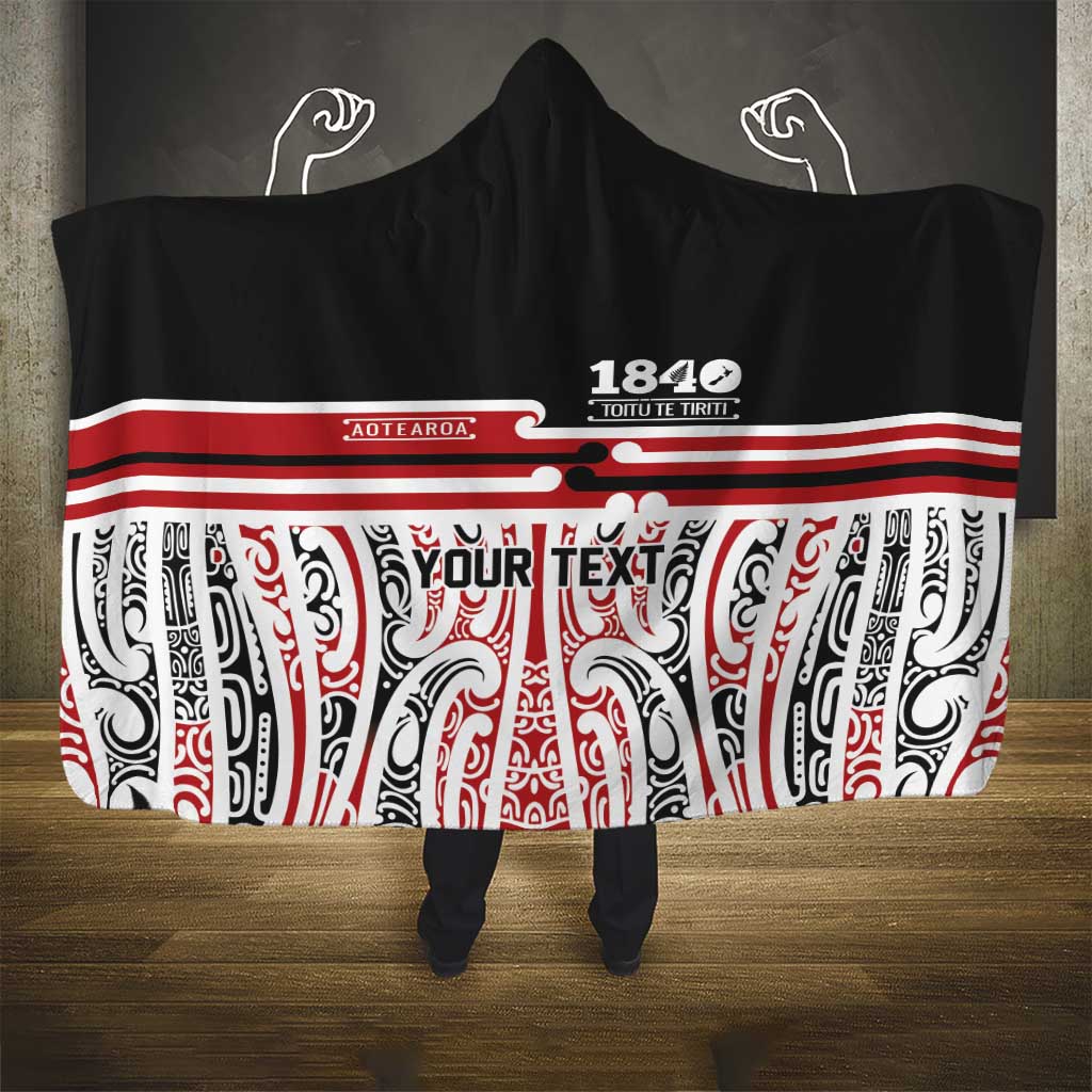 Personalised Toitu Te Tiriti Aotearoa 1840 Hooded Blanket Red Kowhaiwhai Puhoro LT9 - Polynesian Pride
