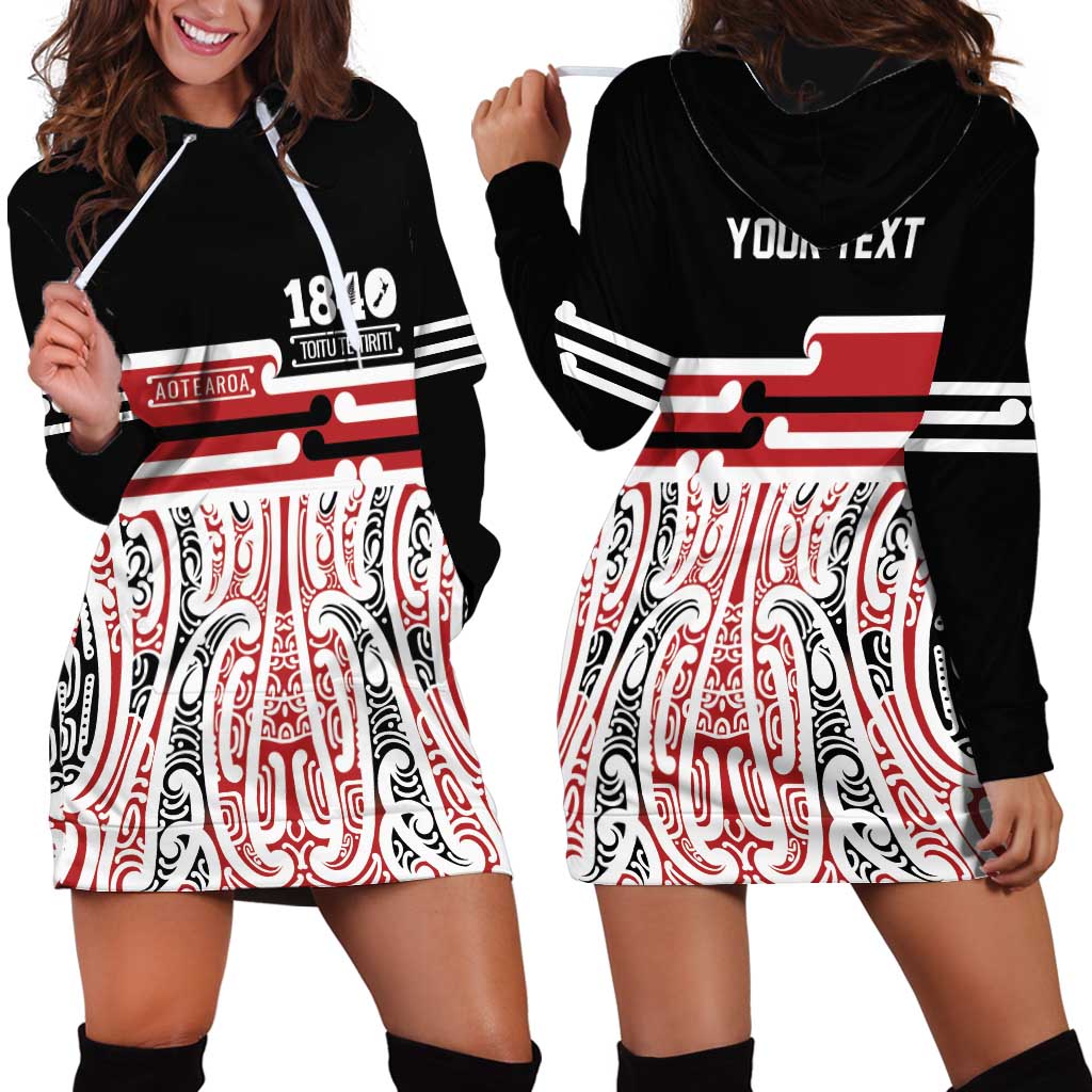 Personalised Toitu Te Tiriti Aotearoa 1840 Hoodie Dress Red Kowhaiwhai Puhoro LT9 - Polynesian Pride