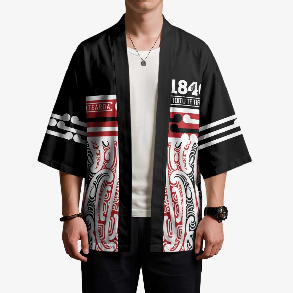 Personalised Toitu Te Tiriti Aotearoa 1840 Kimono Red Kowhaiwhai Puhoro - Polynesian Pride