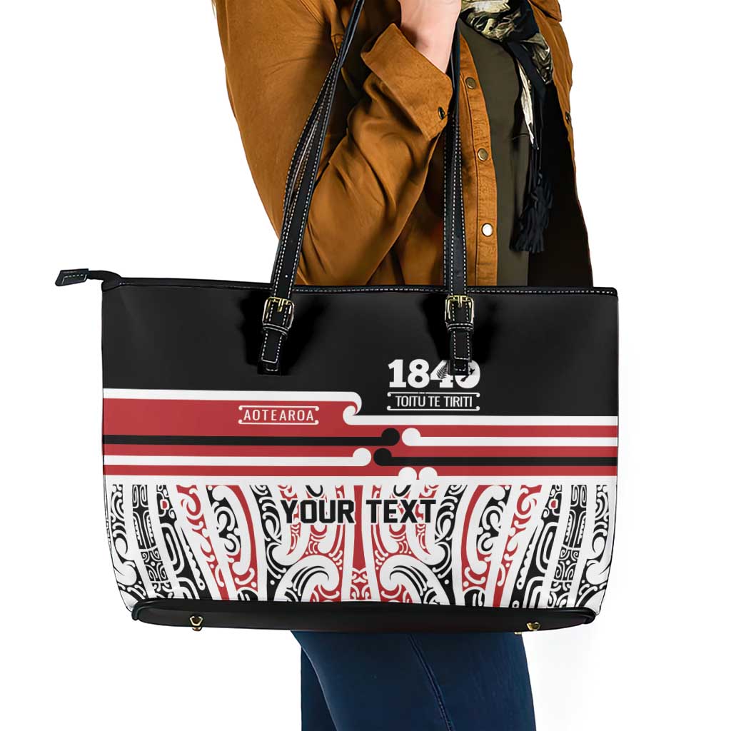 Personalised Toitu Te Tiriti Aotearoa 1840 Leather Tote Bag Red Kowhaiwhai Puhoro LT9 - Polynesian Pride