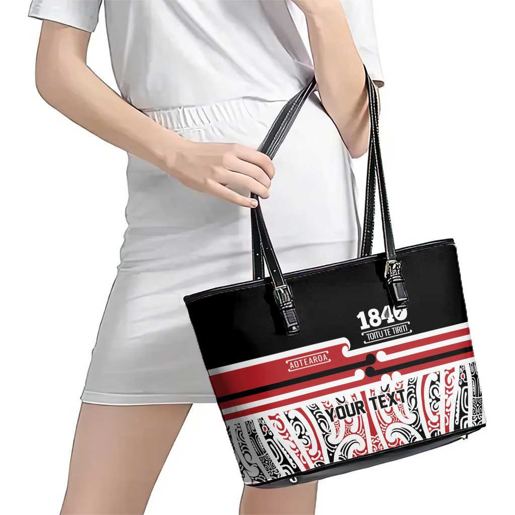 Personalised Toitu Te Tiriti Aotearoa 1840 Leather Tote Bag Red Kowhaiwhai Puhoro LT9 - Polynesian Pride