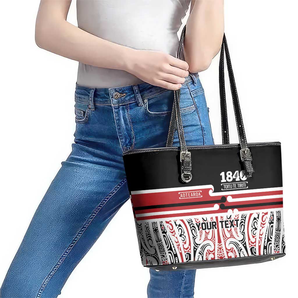 Personalised Toitu Te Tiriti Aotearoa 1840 Leather Tote Bag Red Kowhaiwhai Puhoro LT9 - Polynesian Pride
