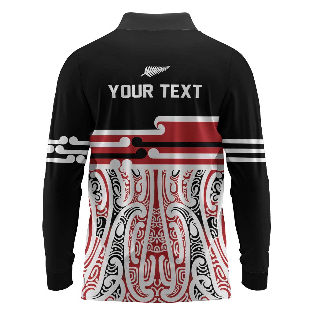 Personalised Toitu Te Tiriti Aotearoa 1840 Long Sleeve Polo Shirt Red Kowhaiwhai Puhoro - Polynesian Pride