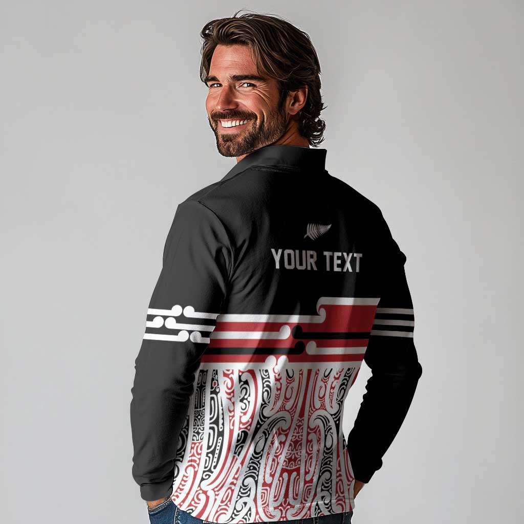 Personalised Toitu Te Tiriti Aotearoa 1840 Long Sleeve Polo Shirt Red Kowhaiwhai Puhoro - Polynesian Pride