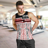 Personalised Toitu Te Tiriti Aotearoa 1840 Men Tank Top Red Kowhaiwhai Puhoro LT9 Black - Polynesian Pride
