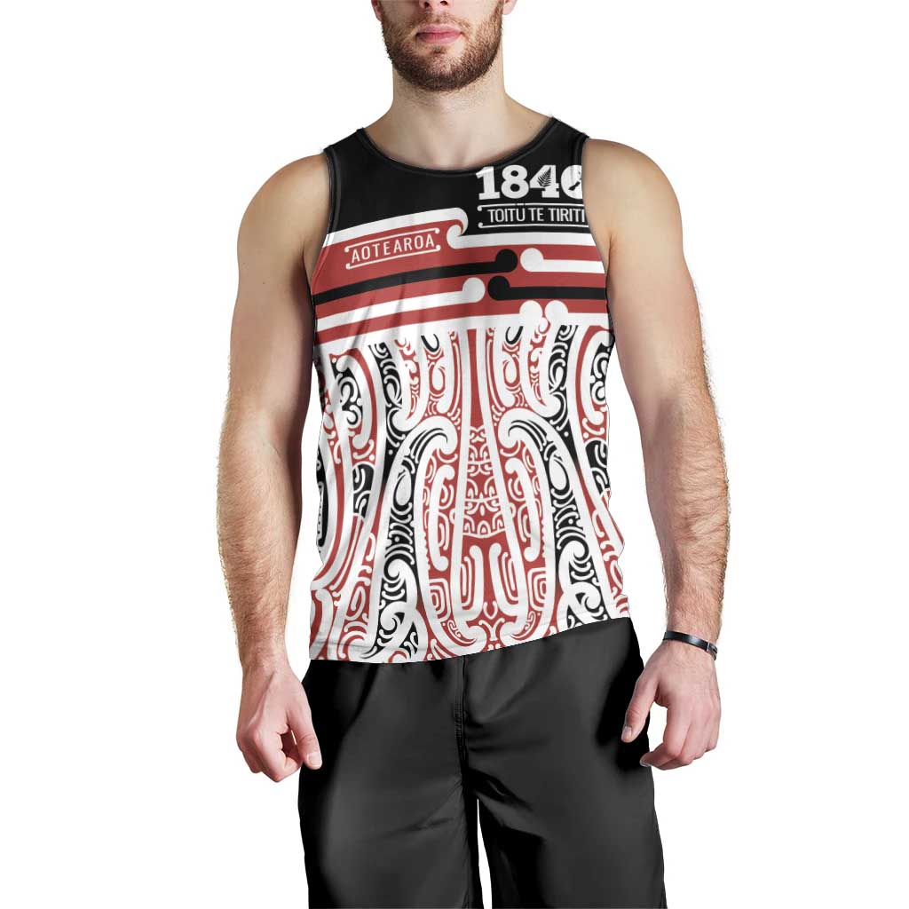 Personalised Toitu Te Tiriti Aotearoa 1840 Men Tank Top Red Kowhaiwhai Puhoro LT9 - Polynesian Pride