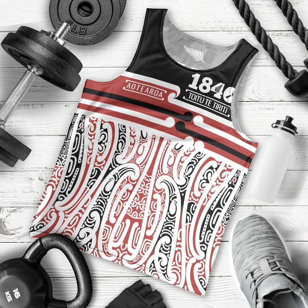 Personalised Toitu Te Tiriti Aotearoa 1840 Men Tank Top Red Kowhaiwhai Puhoro LT9 - Polynesian Pride