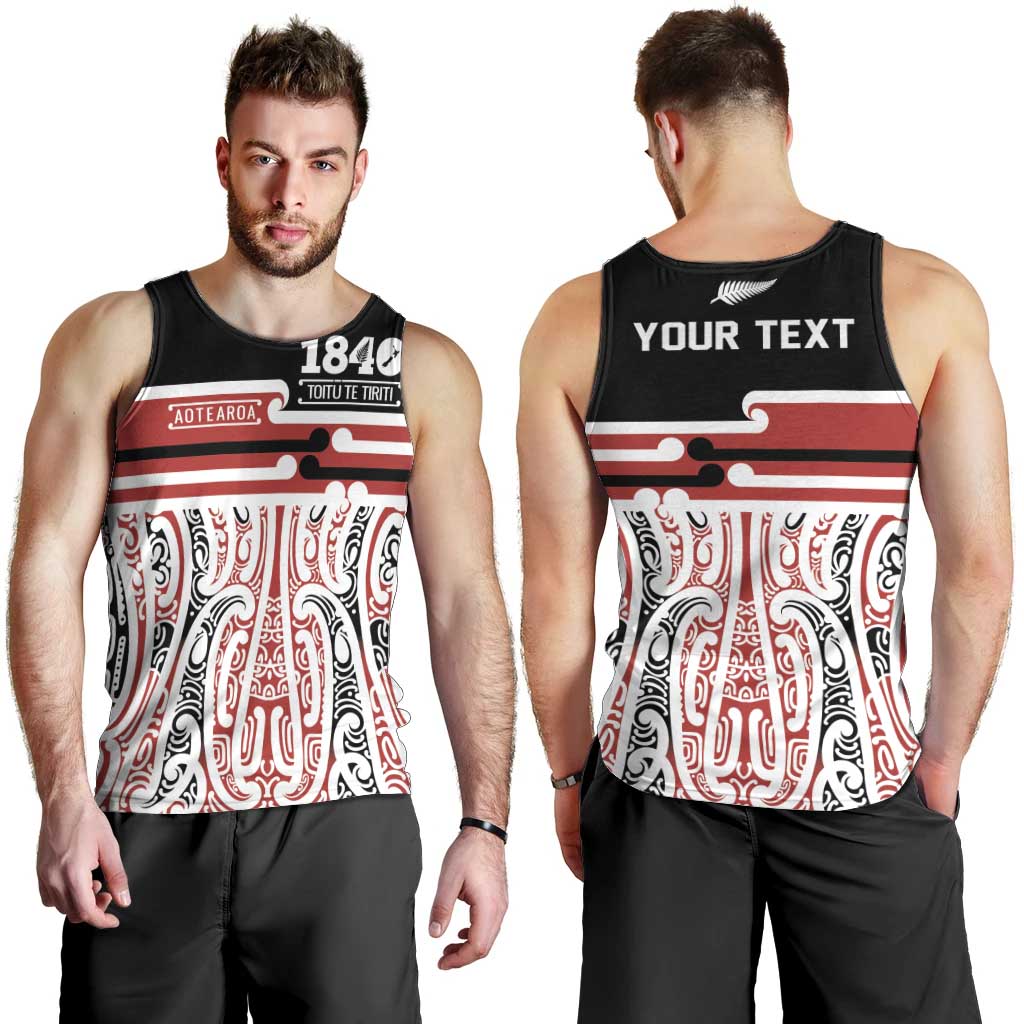 Personalised Toitu Te Tiriti Aotearoa 1840 Men Tank Top Red Kowhaiwhai Puhoro LT9 - Polynesian Pride