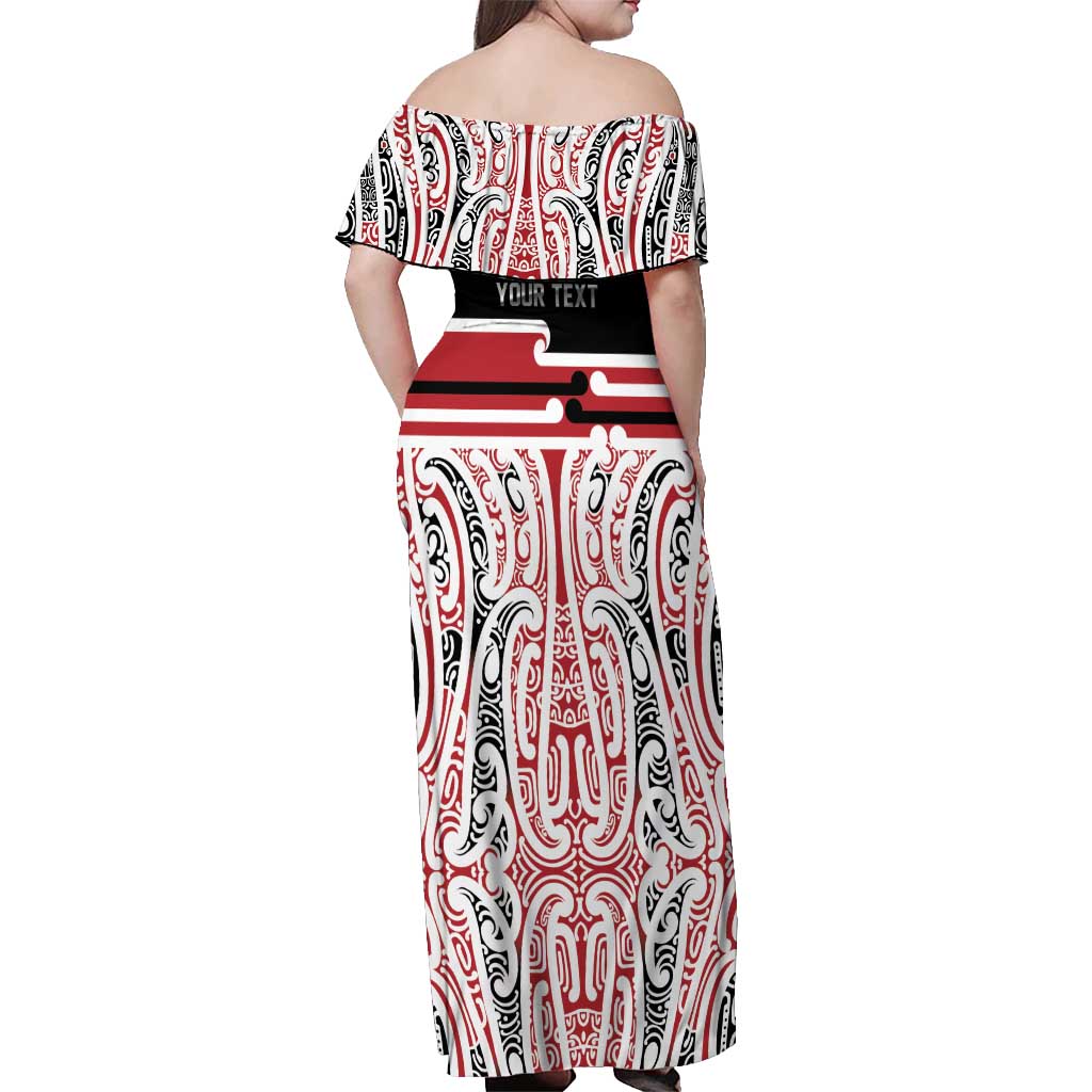 Personalised Toitu Te Tiriti Aotearoa 1840 Off Shoulder Maxi Dress Red Kowhaiwhai Puhoro LT9 - Polynesian Pride