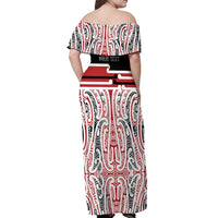Personalised Toitu Te Tiriti Aotearoa 1840 Off Shoulder Maxi Dress Red Kowhaiwhai Puhoro LT9 - Polynesian Pride