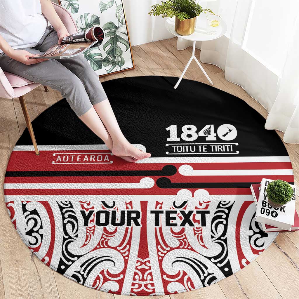 Personalised Toitu Te Tiriti Aotearoa 1840 Round Carpet Red Kowhaiwhai Puhoro - Polynesian Pride