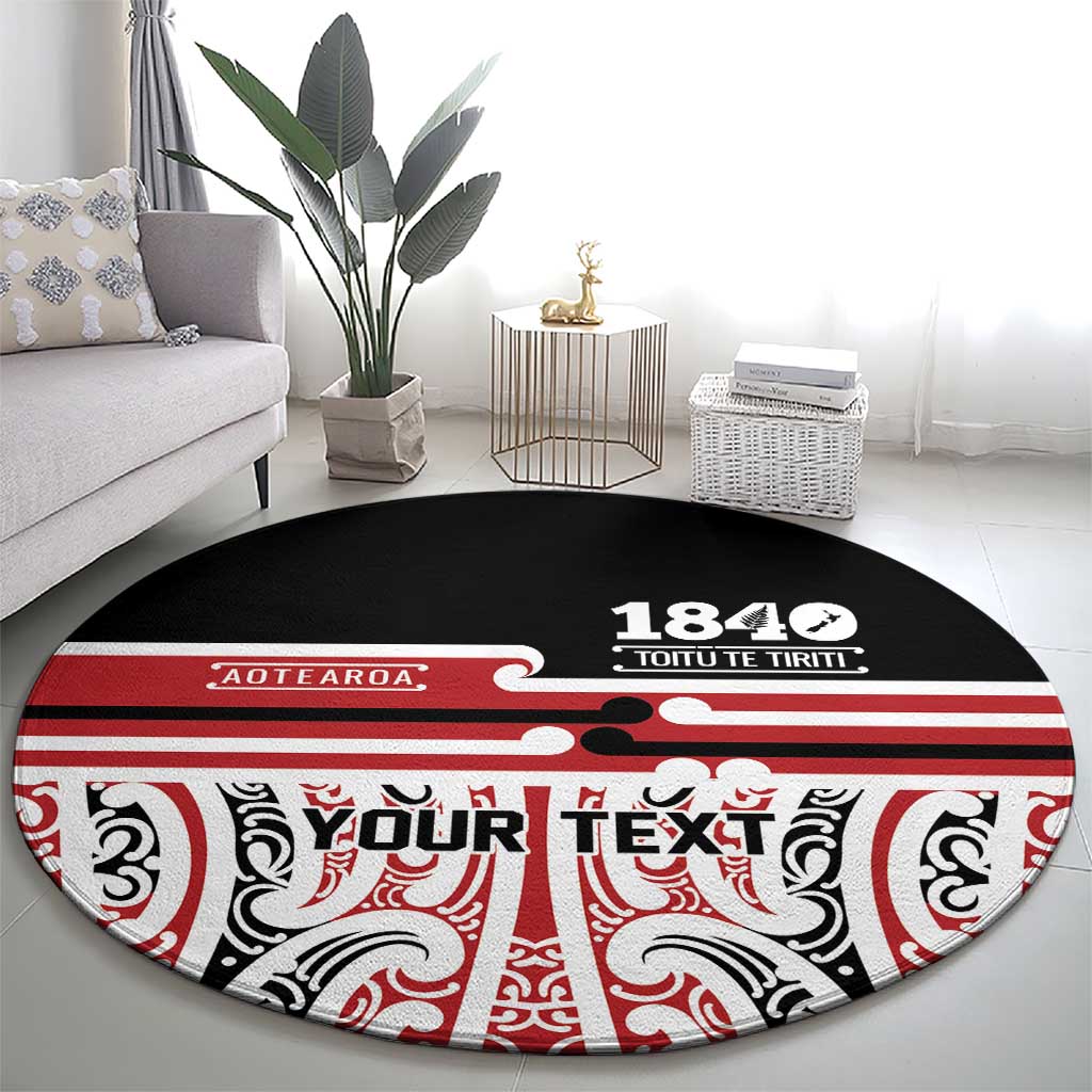 Personalised Toitu Te Tiriti Aotearoa 1840 Round Carpet Red Kowhaiwhai Puhoro - Polynesian Pride