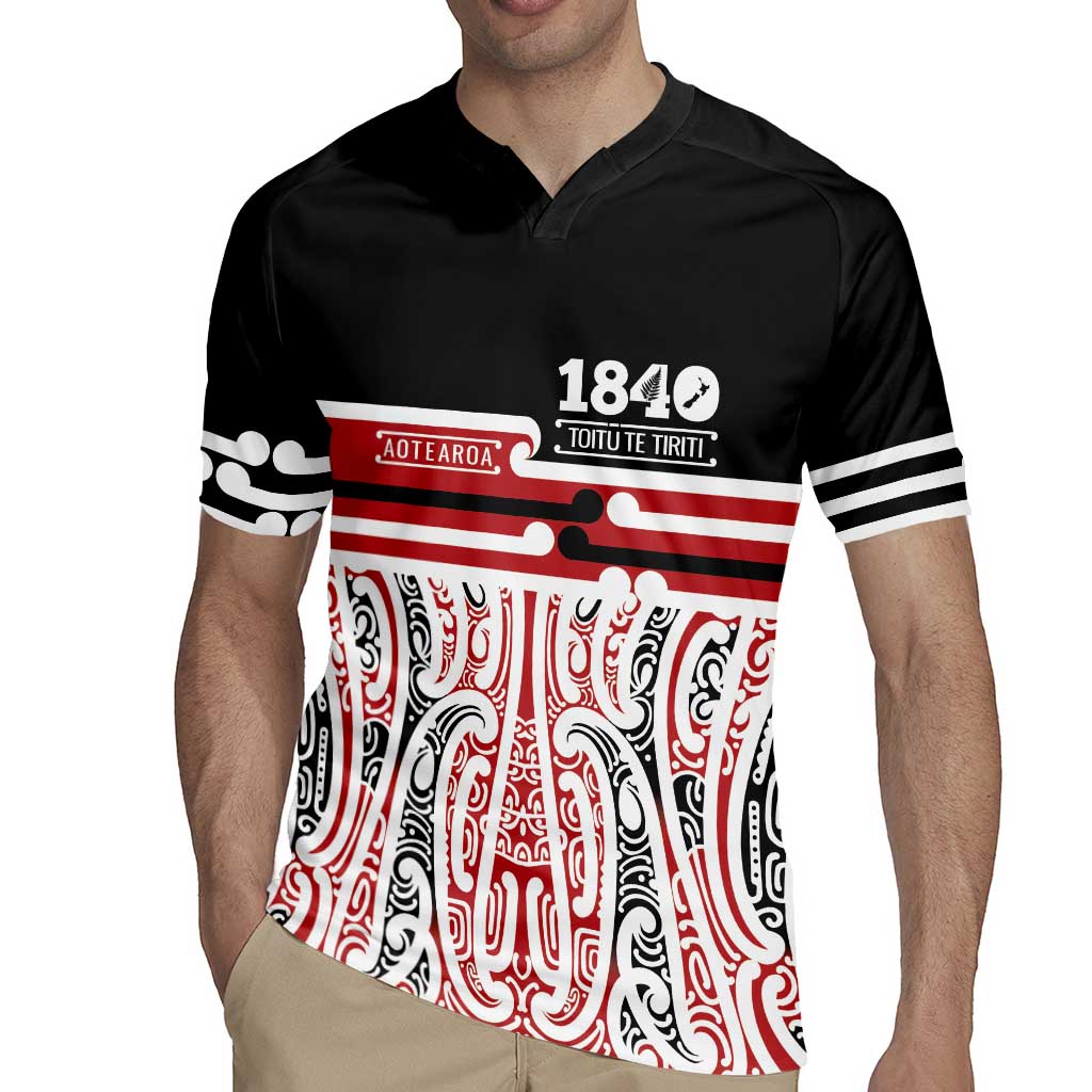 Personalised Toitu Te Tiriti Aotearoa 1840 Rugby Jersey Red Kowhaiwhai Puhoro LT9 - Polynesian Pride