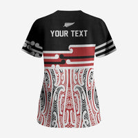 Personalised Toitu Te Tiriti Aotearoa 1840 Scrub Top Red Kowhaiwhai Puhoro - Polynesian Pride
