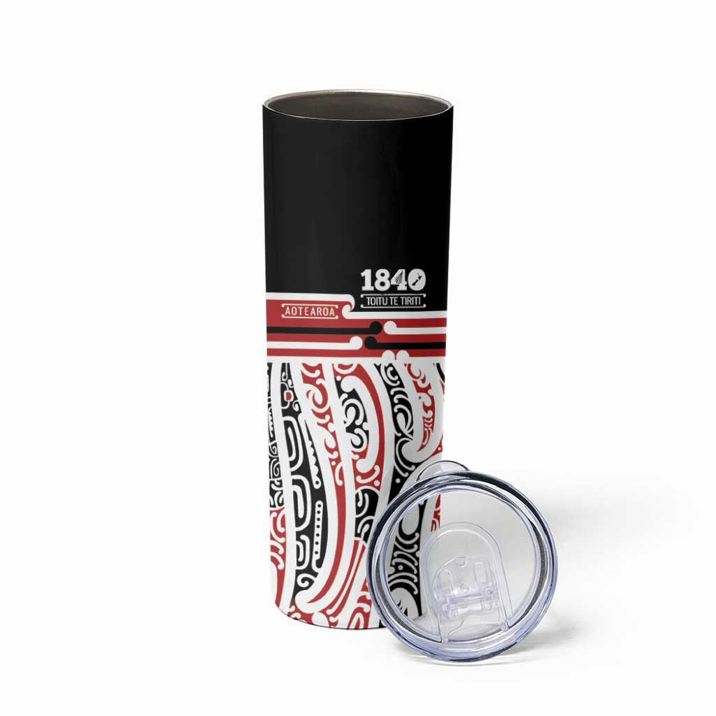 Personalised Toitu Te Tiriti Aotearoa 1840 Skinny Tumbler Red Kowhaiwhai Puhoro - Polynesian Pride