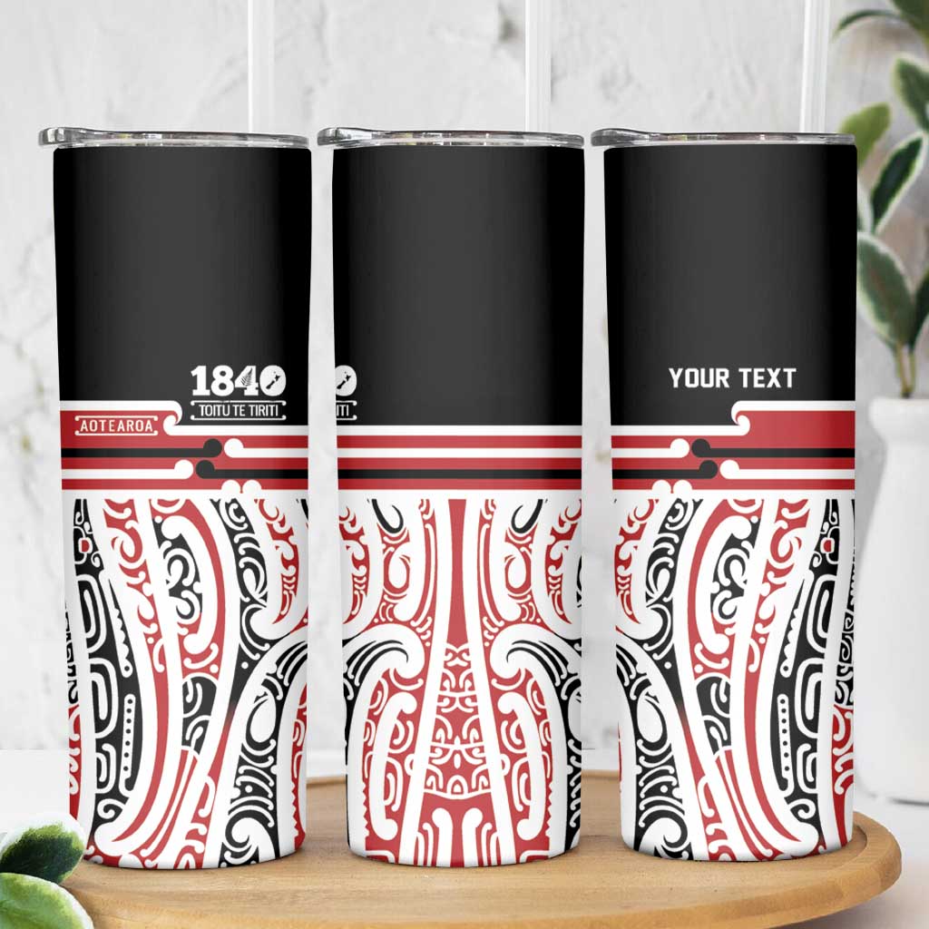 Personalised Toitu Te Tiriti Aotearoa 1840 Skinny Tumbler Red Kowhaiwhai Puhoro - Polynesian Pride