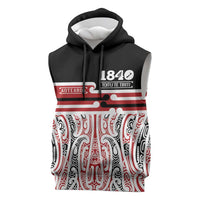 Personalised Toitu Te Tiriti Aotearoa 1840 Sleeveless Hoodie Red Kowhaiwhai Puhoro - Polynesian Pride